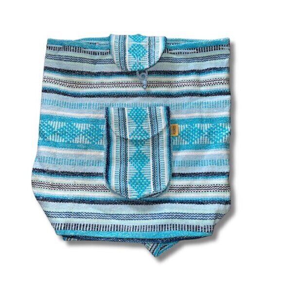 Flores Handbags - Blue woven striped cotton shoulder bag Indian Style backpack